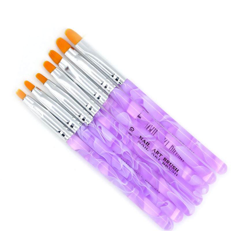 Fashion 7pcs Set Round Nail gel Brush Set With Purple Wave Handle Nycon Nail Painting Brush