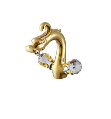 Gold-plated Dragon Shape Faucet With Dual Crystal Handle