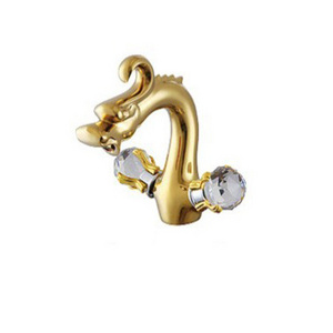 Gold-plated Dragon Shape Faucet With Dual Crystal Handle