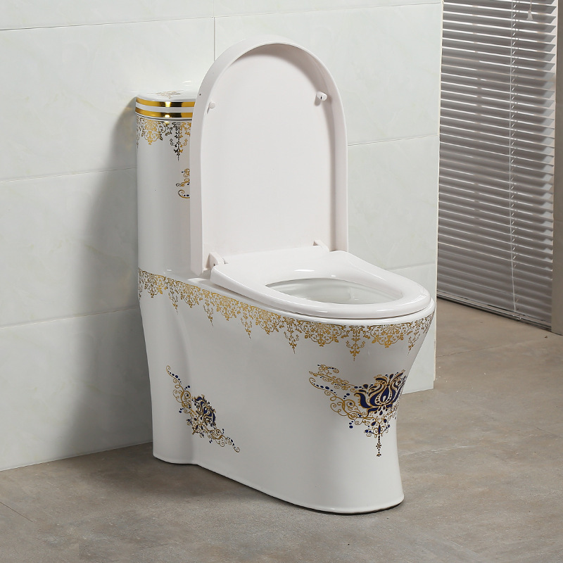 Sanitary Ware Golden Colored WC Toilet Bowl Ceramic Gold Flower Design Toilets