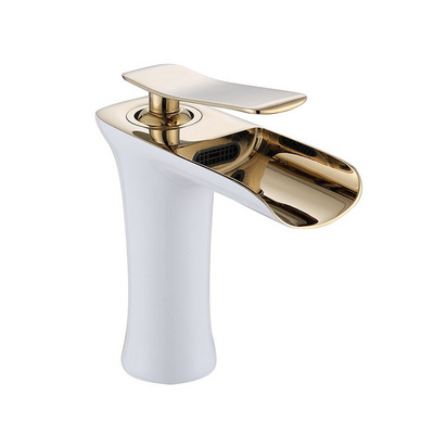 Bathroom Hot And Cold Gold and White Single Hole Bathroom Basin Mixer Taps Sink Waterfall Faucets