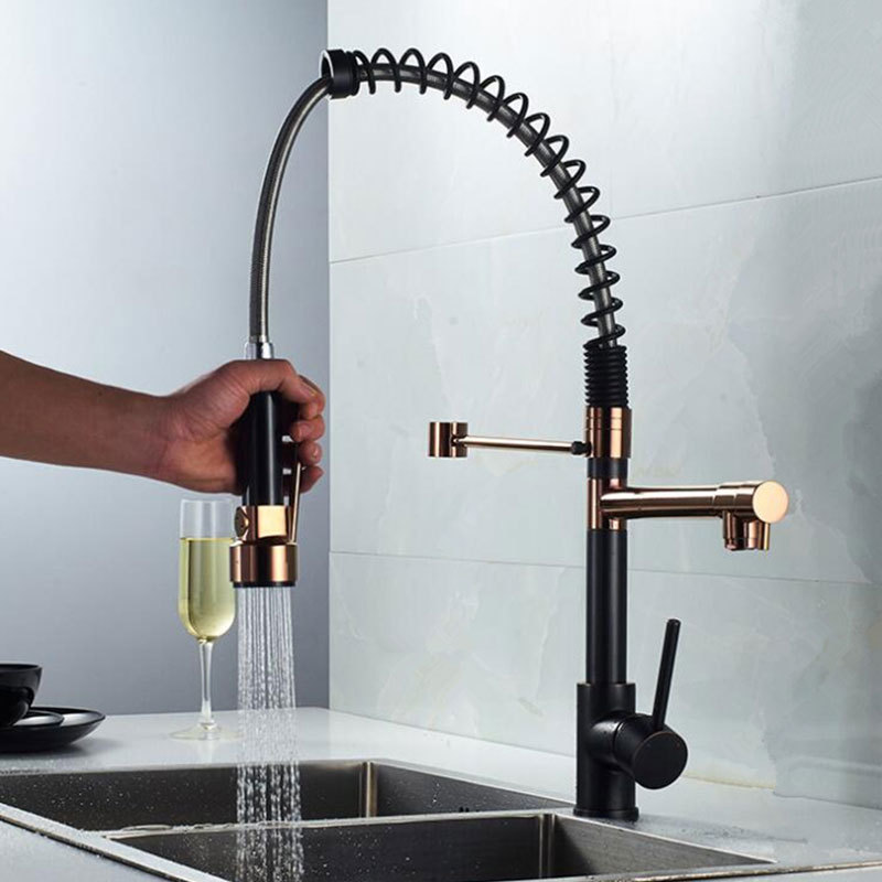 Modern Multifunction Flexible kitchen gourmet Black and Rose Gold faucet kitchen sink faucet pull out Kitchen taps