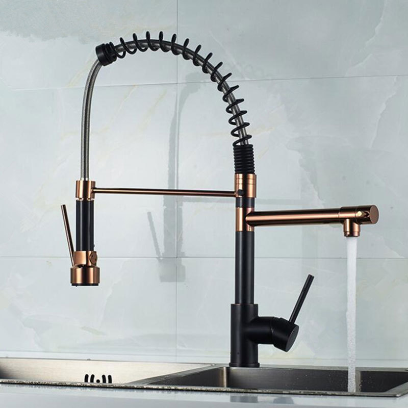 Modern Multifunction Flexible kitchen gourmet Black and Rose Gold faucet kitchen sink faucet pull out Kitchen taps