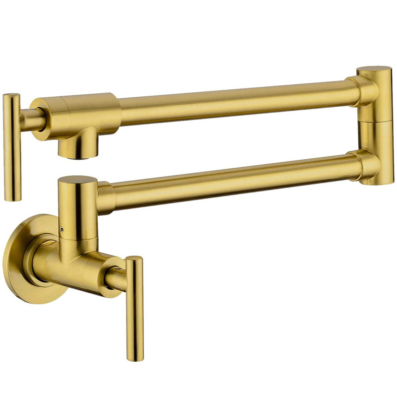 Luxury Wall Mount Pot Filler Faucet Double Joint Swing Arms Solid Brass Kitchen Folding Faucet