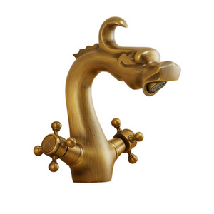 European style copper antique hot and cold faucet dragon shaped retro single hole wash basin taps bathroom water faucet