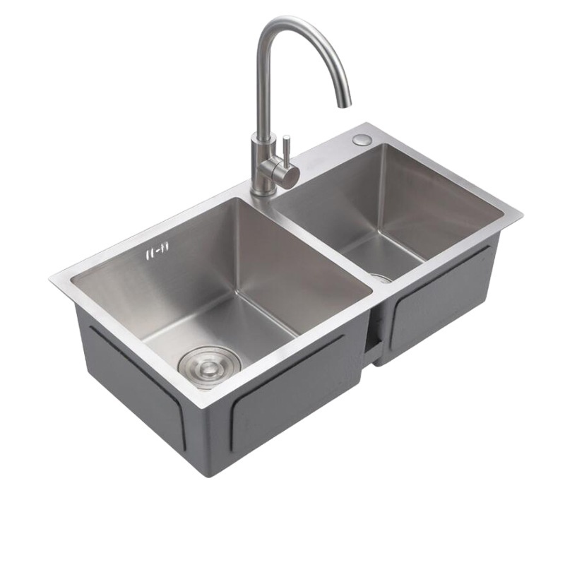 Thickened stainless steel brushed 201/304 kitchen sink double bowl household handmade washing kitchen sink