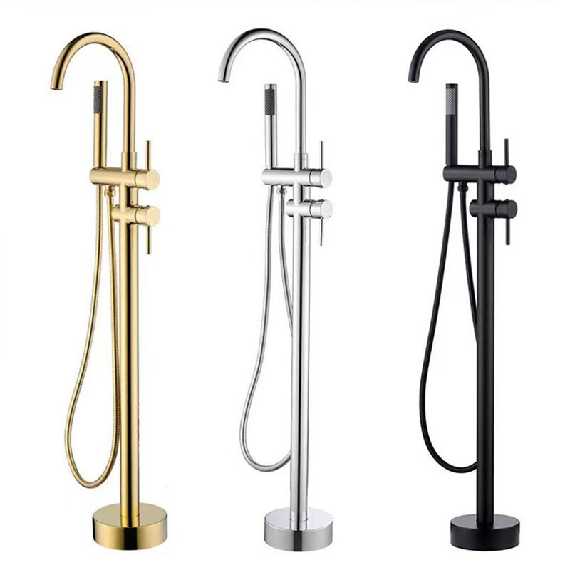 Black Chrome Rose Gold High quality classic floor bathtub faucet gooseneck bathroom faucet and bathtub faucet with handheld