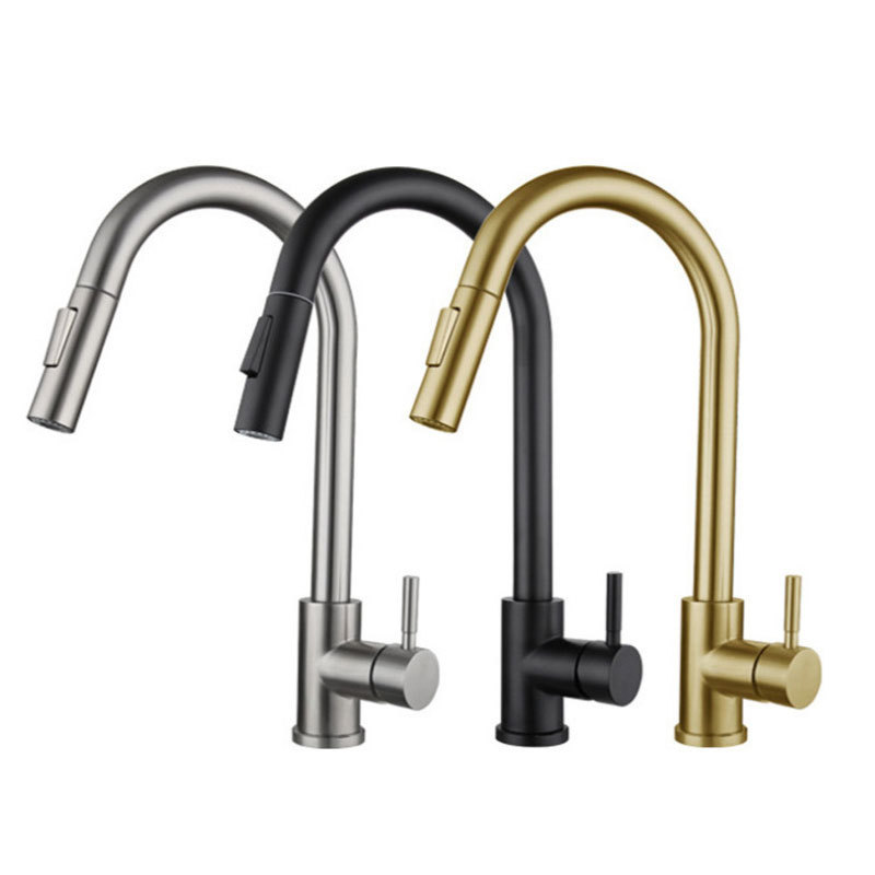 Modern 304 Stainless Steel Kitchen Sink Water Gold Black Brushed Color Pull Out Kitchen Faucet Mixer Tap