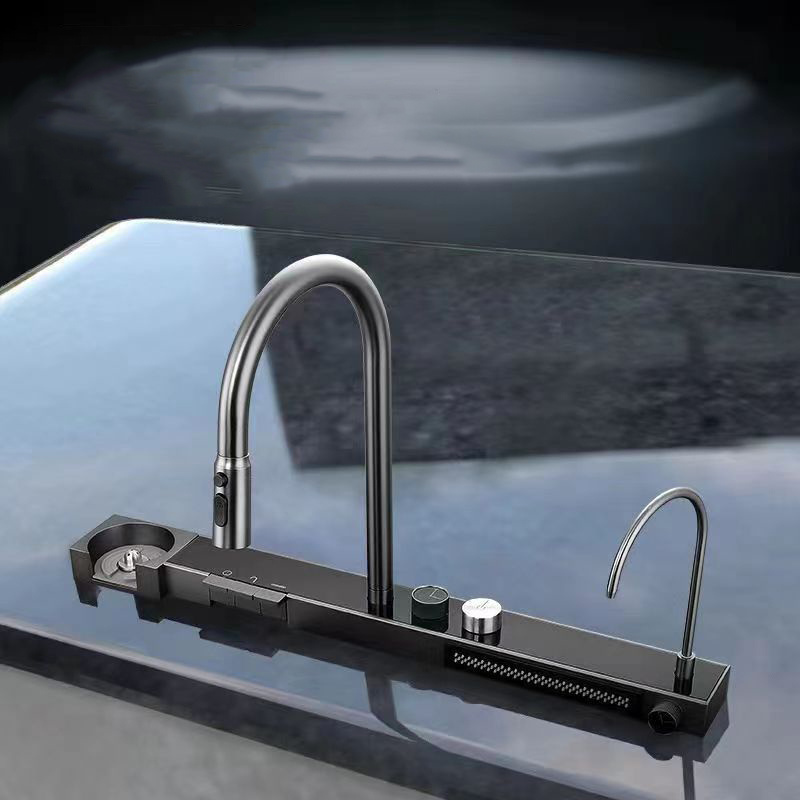 Black stainless steel 304 digital piano keys Waterfall kitchen sink Top mounted multi-function kitchen sink with cup washer