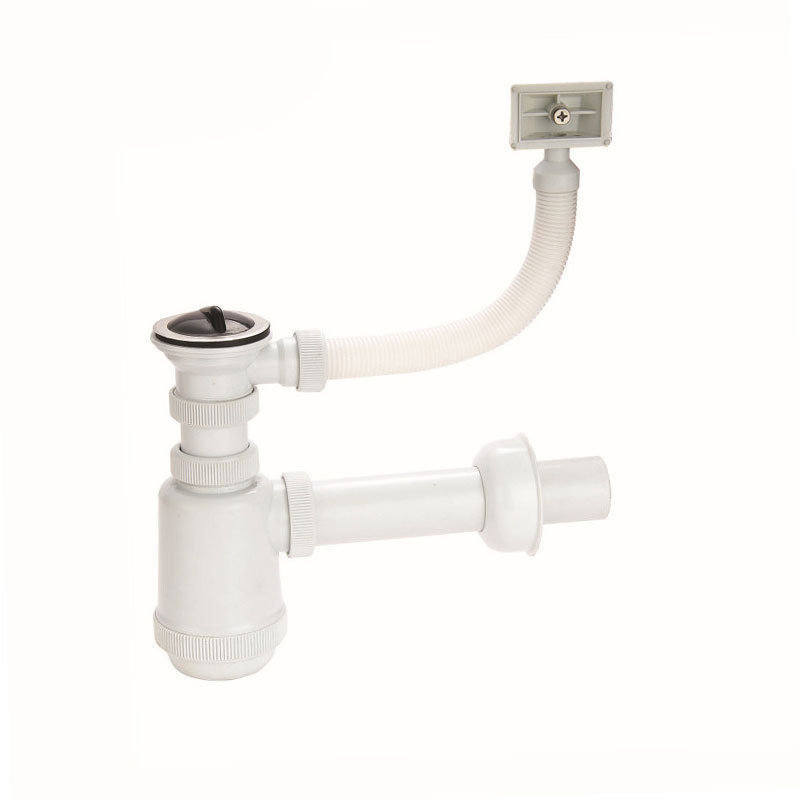 Bathroom kitchen Sink Basin White Plastic Drainer with Strainer and Overflow , Wash Basin Waste & Bottle Trap P-trap to Wall