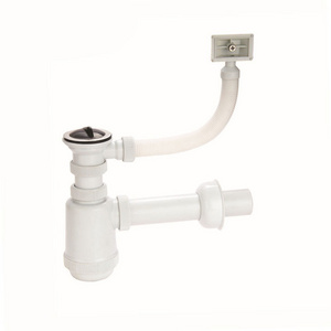 Bathroom kitchen Sink Basin White Plastic Drainer with Strainer and Overflow , Wash Basin Waste & Bottle Trap P-trap to Wall