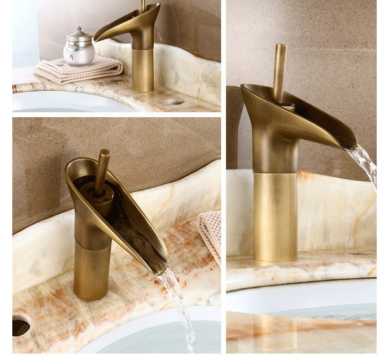 Luxury Single Handle Bathroom Wash Basin Sink Faucet Antique Brass Brushed Vanity Mixer Tap