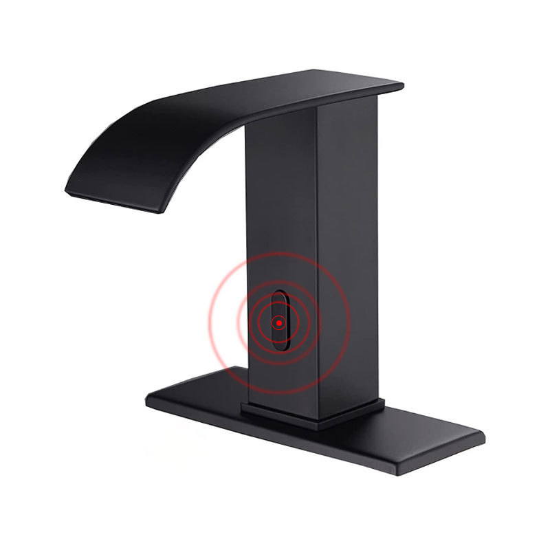 Automatic sensor touchless waterfall sensor faucets brass hands free sink basin tap black vanity faucets with hole cover plate