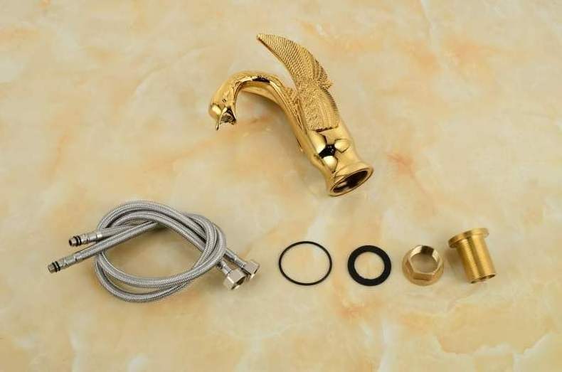 Luxurious Ornate Gold Faucet Tap Mixer Graven Swan Design Sink Basin Faucet Bathroom Animal Cold and Hot Water Faucet