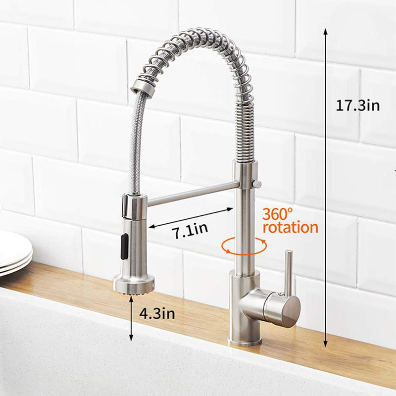 Single Handle Pull Down Spring Spout Mixers Tap Brass Faucets for Kitchen Sink Kitchen Pull Out Taps Gold Brushed Kitchen Faucet