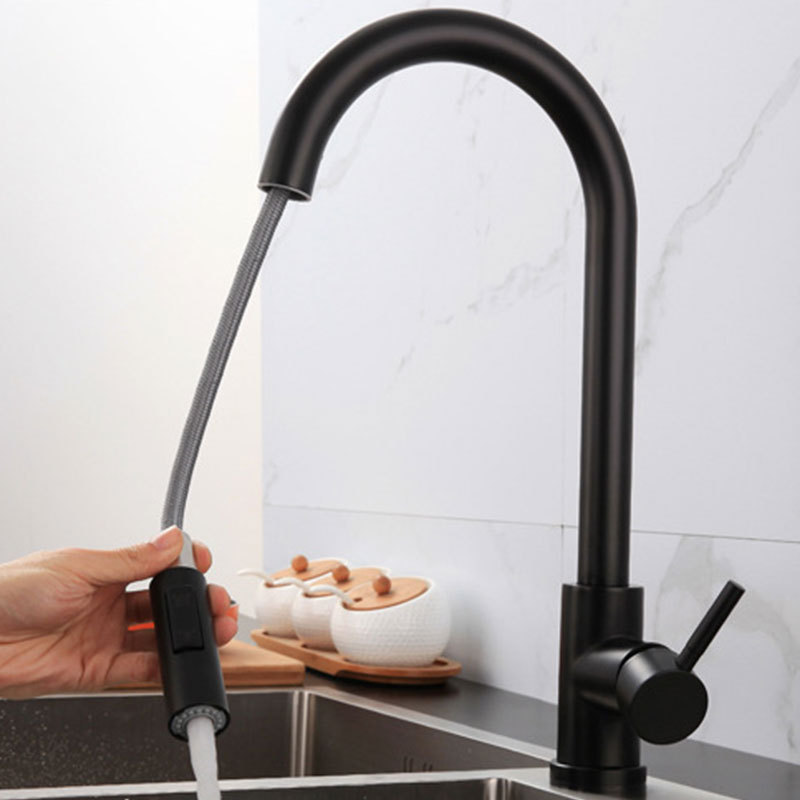 Modern 304 Stainless Steel Kitchen Sink Water Gold Black Brushed Color Pull Out Kitchen Faucet Mixer Tap