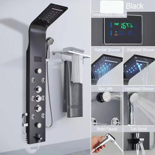 New Waterfall Rain Shower faucet LED Bath Shower board with manual shower faucet temperature faucet