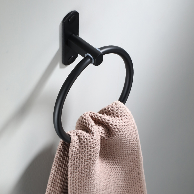 New bathroom Rotatable Bathroom Wall mounted Modern towel storage rack Black kitchen towel ring storage rack