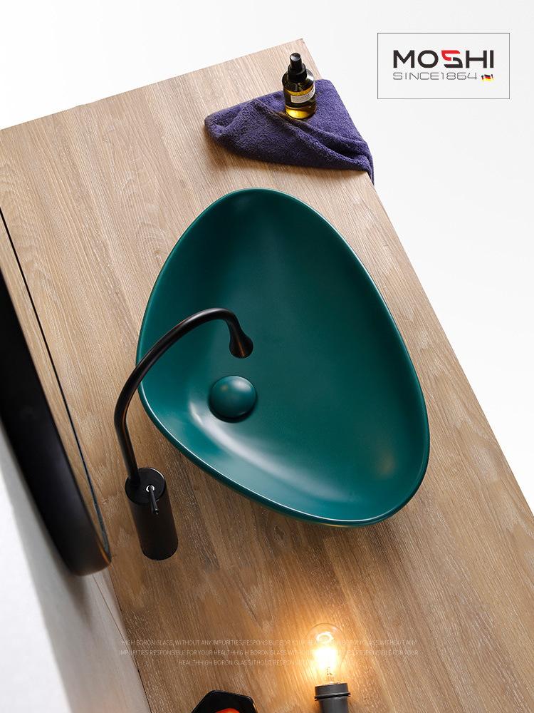 Triangular Shape Ceramic Wash Basin Bathroom Green Color Sink