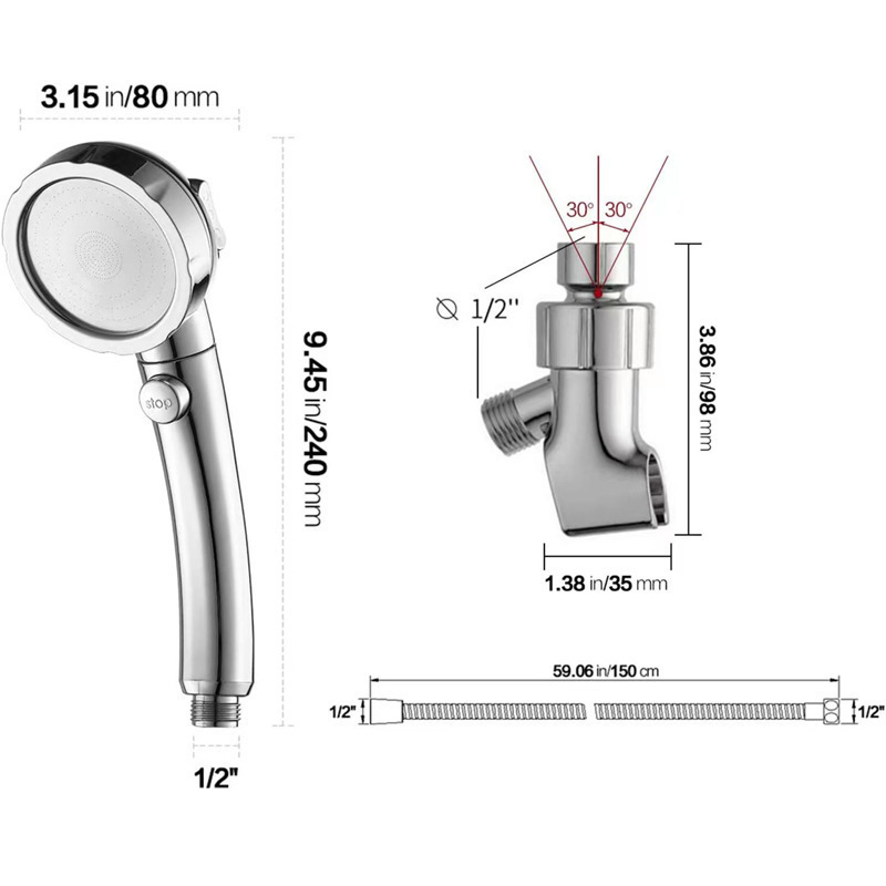 Modern Design New Release RV Faucet Hose Removable Pressure Switch Shower Head Bathroom ABS Plastic Rainfall Rain Shower Head