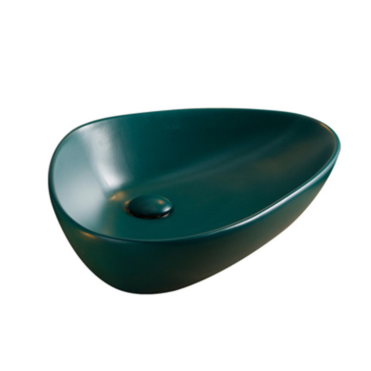 Triangular Shape Ceramic Wash Basin Bathroom Green Color Sink