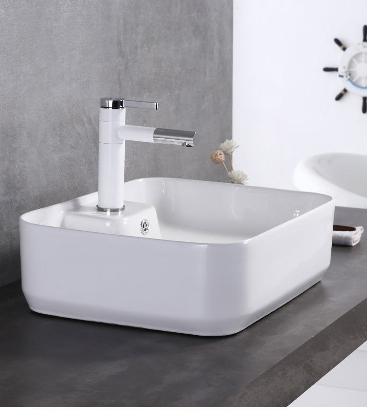 2020 New Ceramic Wash Hand Basin Bathroom Rectangular Washbasin Bathroom Sinks Countertop Sinks Hand Washing with Faucet Hole