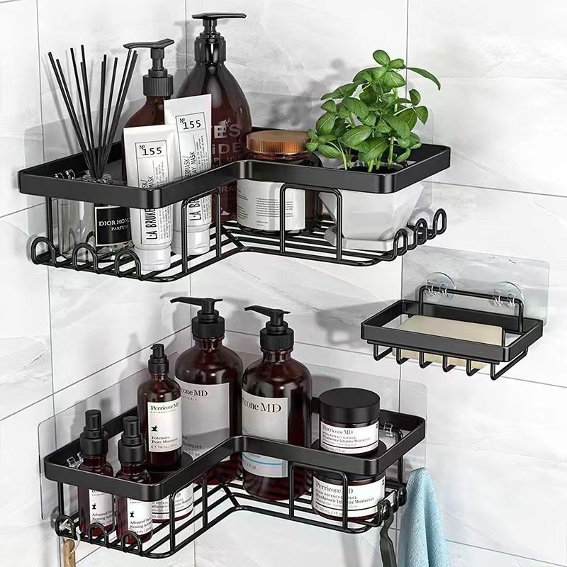 Display rack Triangular bathroom soap rack Solid black iron basket rust-proof stainless steel corner shower caddie bathroom rack