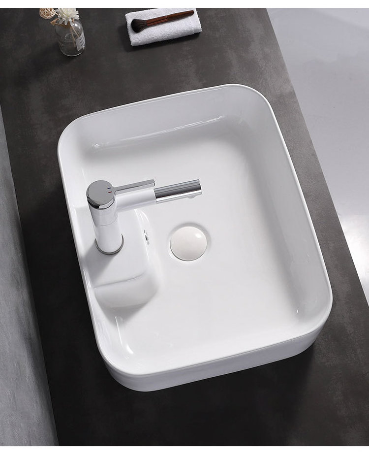 2020 New Ceramic Wash Hand Basin Bathroom Rectangular Washbasin Bathroom Sinks Countertop Sinks Hand Washing with Faucet Hole