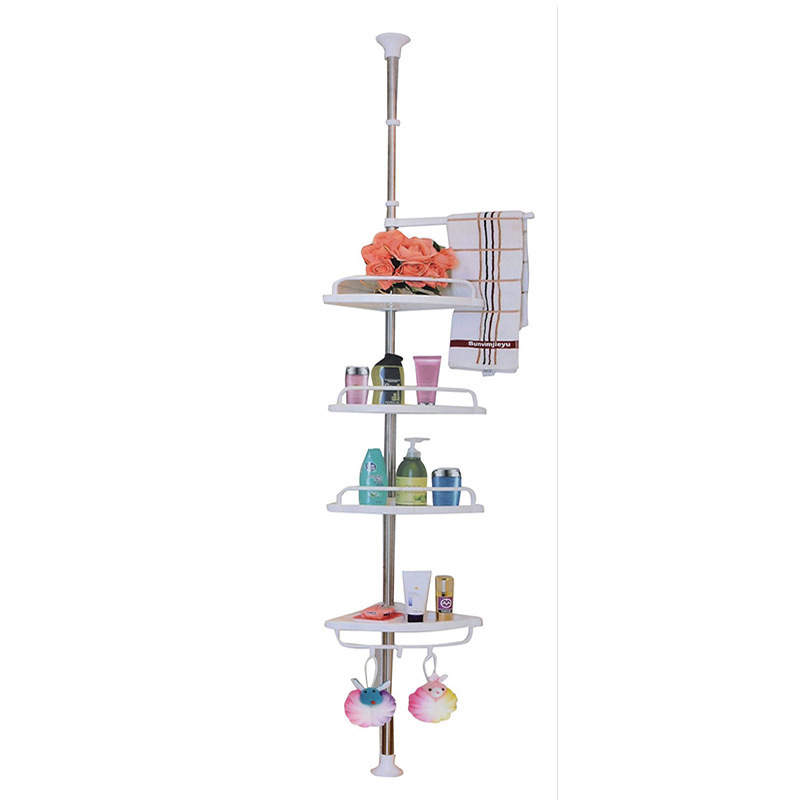 Modern hotel  wall mount telescopic tension pole storage holders corner shelf Shower caddy bathroom rack