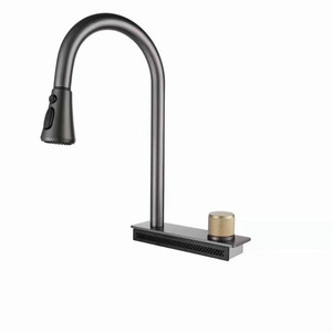 Modern 304 Stainless Steel Smart Pull out Kitchen Sink Faucet Gray Gun Kitchen Faucet Waterfall kitchen faucet