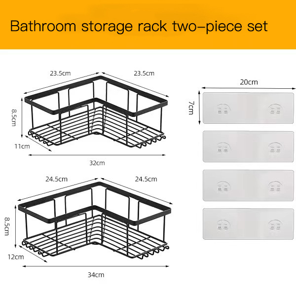 Display rack Triangular bathroom soap rack Solid black iron basket rust-proof stainless steel corner shower caddie bathroom rack