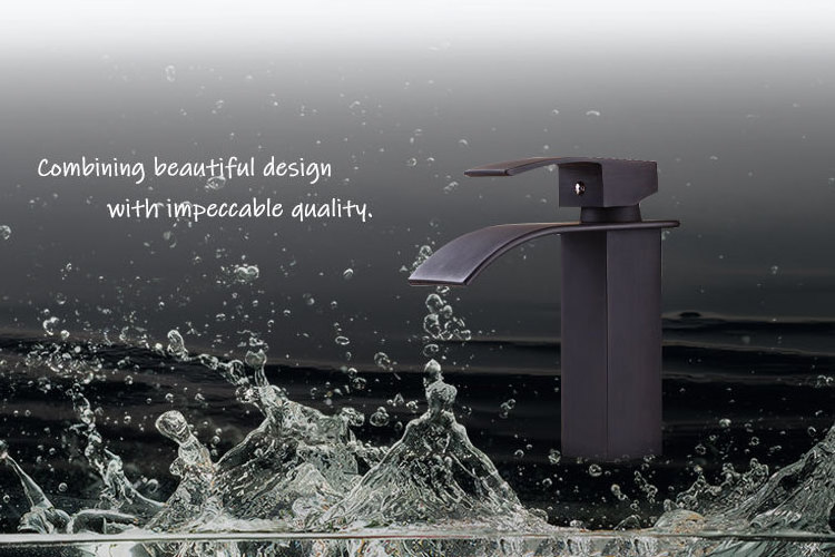 Waterfall Bathroom Sink Faucet, Cold & Hot Water Mixer with Waterfall Spout, Brass Single-handle Vanity Black Faucet Tap