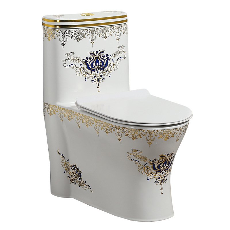 Sanitary Ware Golden Colored WC Toilet Bowl Ceramic Gold Flower Design Toilets