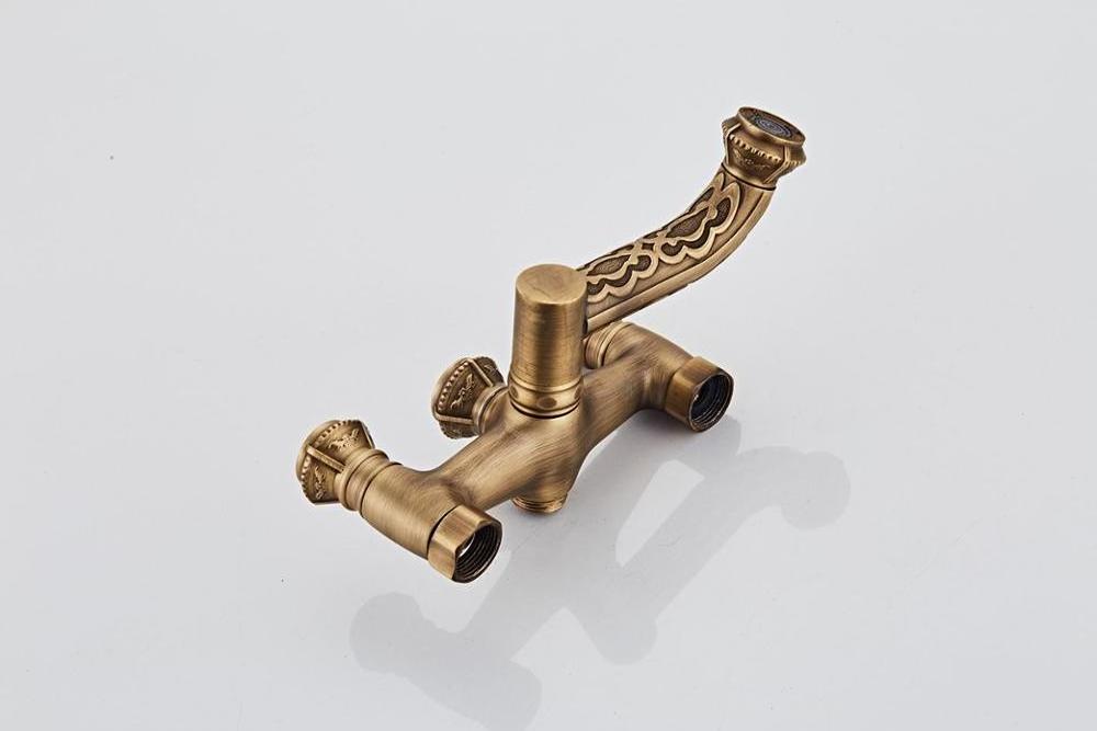 Antique Brass Bathtub Faucet Wall Mounted Shower Mixer Tap with Telephone Hand Shower