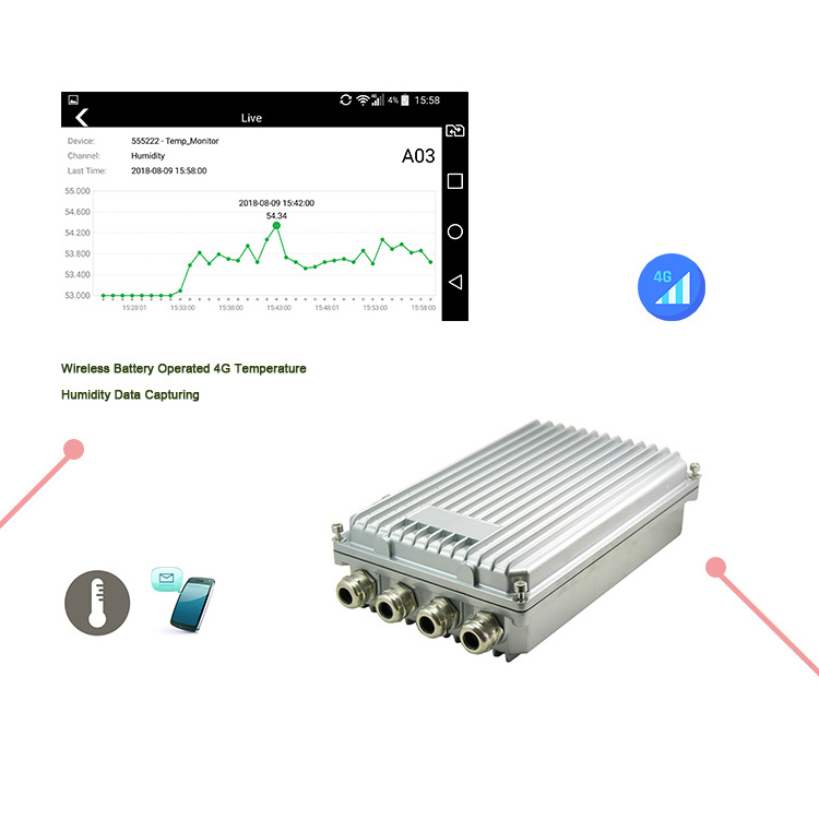 Wireless Battery Operated Modbus 4g Data logger for vibration and temperature sensor iot sensors