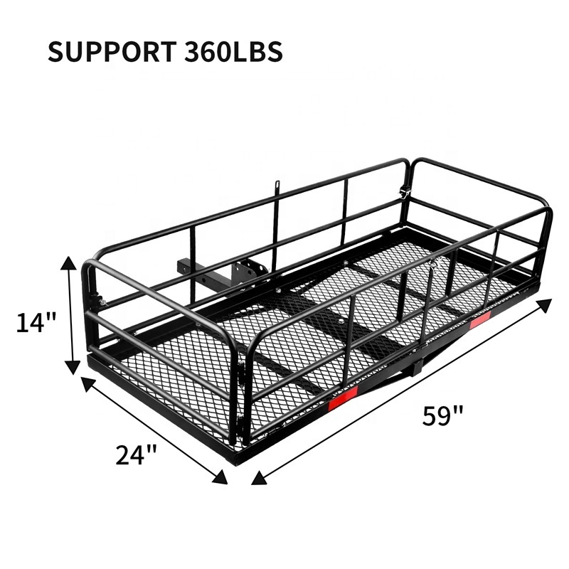 High Side 360 LBS Capacity Car Rear Luggage Rack Foldable Hitch Mount Cargo Carrier Basket