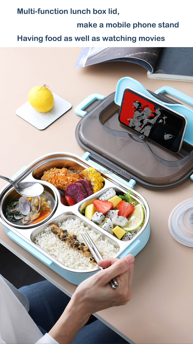 Hot sales 4 compartment stainless steel lunch box bento box adult and kids lunch boxes for school kids