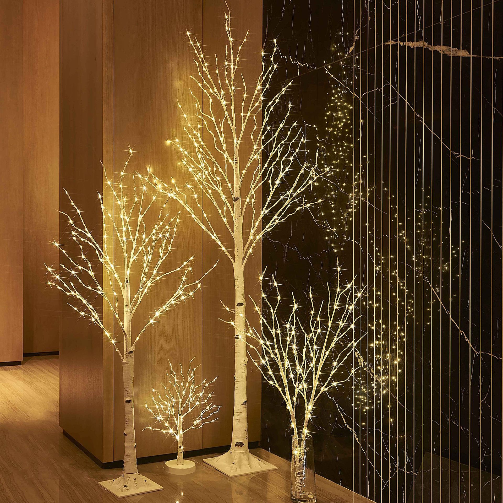 Prelit Tabletop Birch Tree 80L Warm White Fairy Lights 18IN with Timer Battery Operated or USB