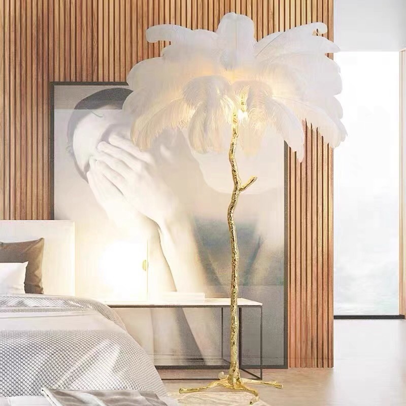 Nordic Minimalist Feather Floor Lamp Living Room Bedroom Copper Light Luxury Ostrich Ins Wind Minimalist Table Lamp