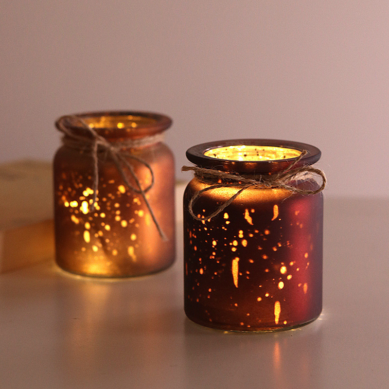 Wholesale Red/Gold Christmas Plating Candle Vessels Glass Holder Container Candlestick Candle Holders Lanterns