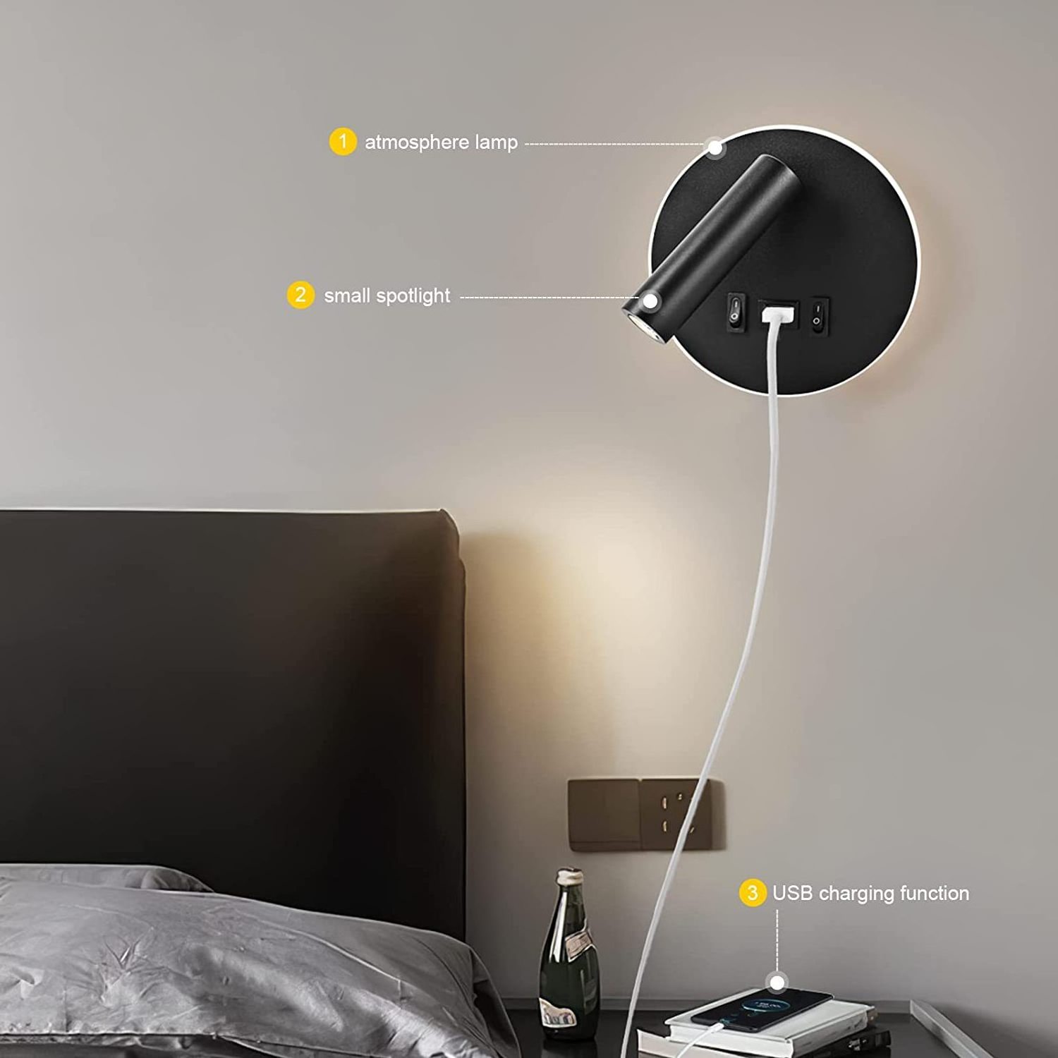 Wall Mount Hotel Light Bedside Usb Charging Modern Swing Arm Wall Light