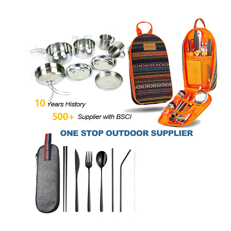 Hot Selling Outdoor Camping Pots And Pans Set Portable Camping Cookware With Kettle Tableware