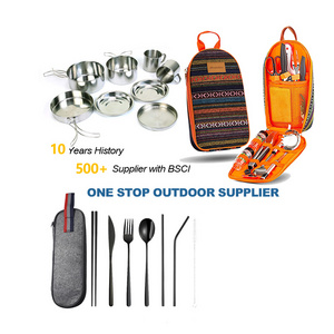 Hot Selling Outdoor Camping Pots And Pans Set Portable Camping Cookware With Kettle Tableware