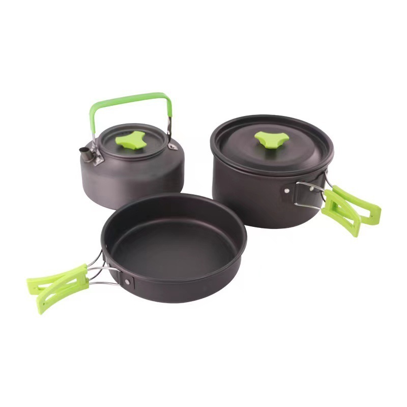 Hot Selling Outdoor Camping Pots And Pans Set Portable Camping Cookware With Kettle Tableware