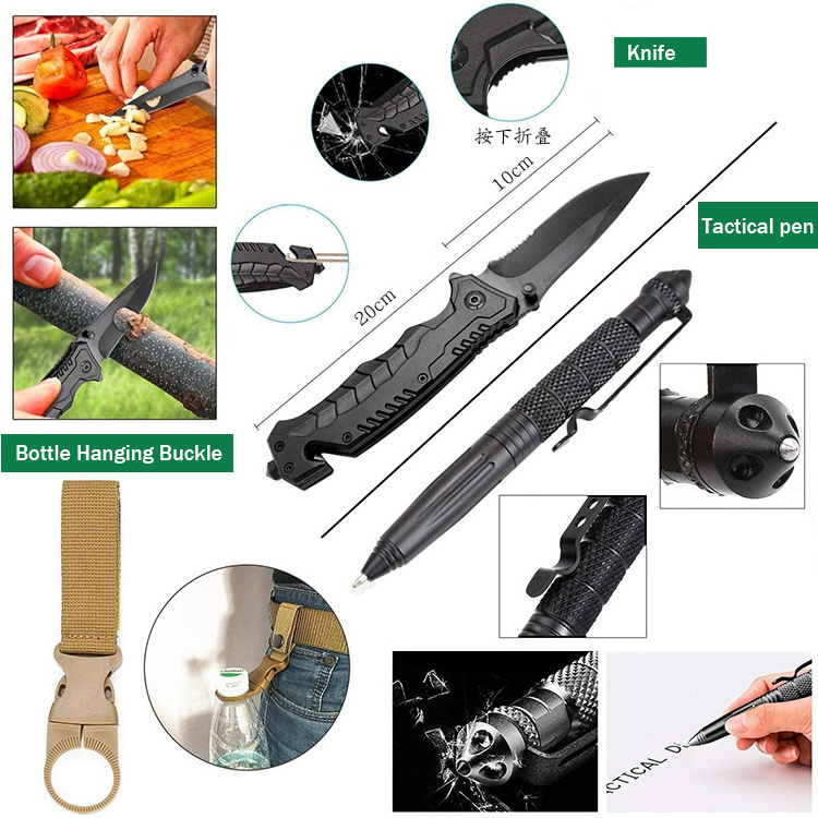 18 In 1 Emergency Survival Kit With Knife Blanket Bracelets Backpack Temperature Compass Fire Starter For Outdoors Sport