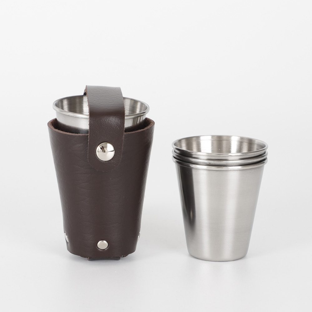 4 Pack 2oz Stainless Steel Shot Cups with leather Carry Cases Custom metal Shot Glass