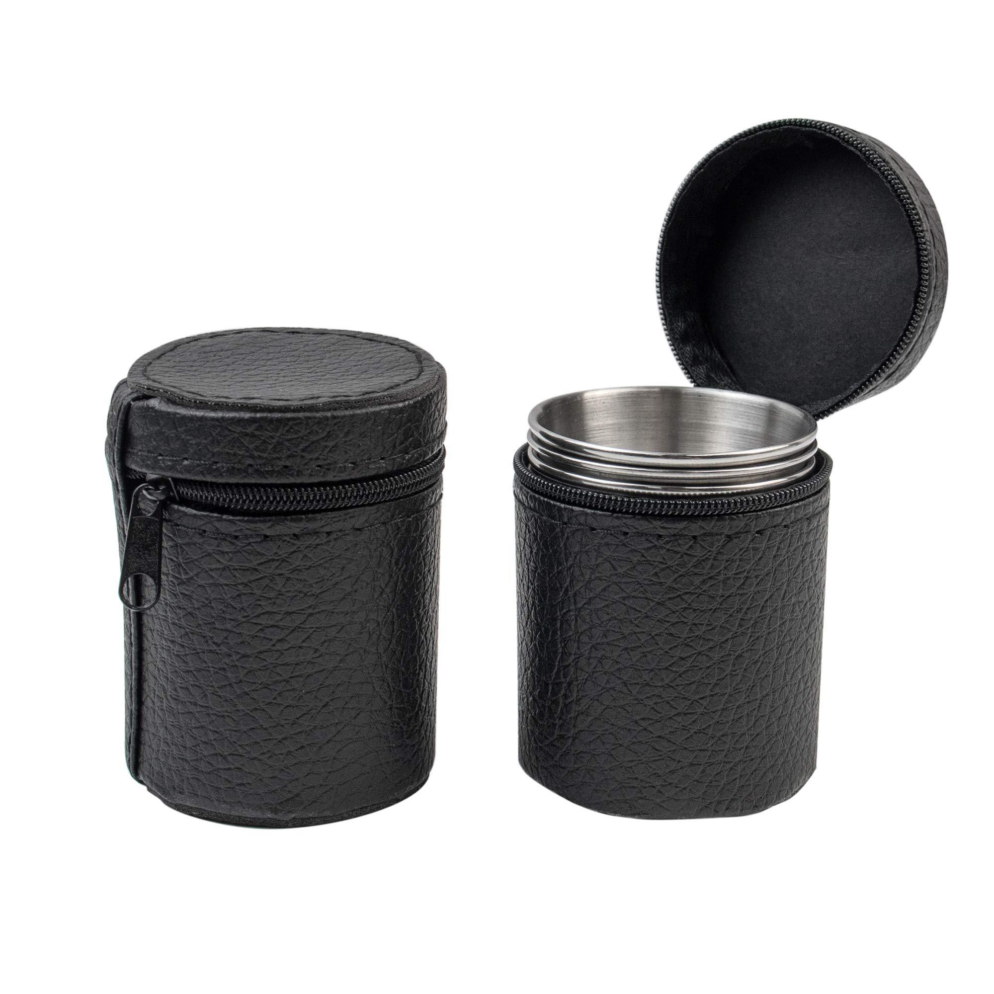 4 Pack 2oz Stainless Steel Shot Cups with leather Carry Cases Custom metal Shot Glass