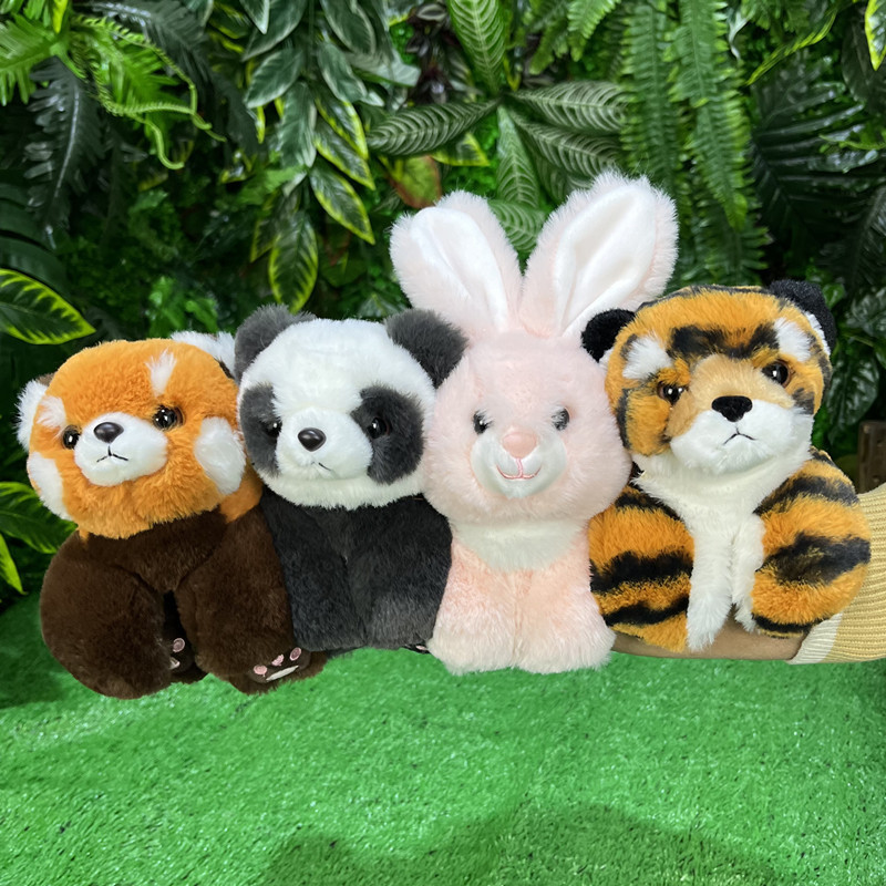 Factory Sale 25cm Cute Plush Raccoon Panda Rabbit Tiger Clap Bracelet Hand Toys Stuffed Animals Doll For Kids Wrist Accessories