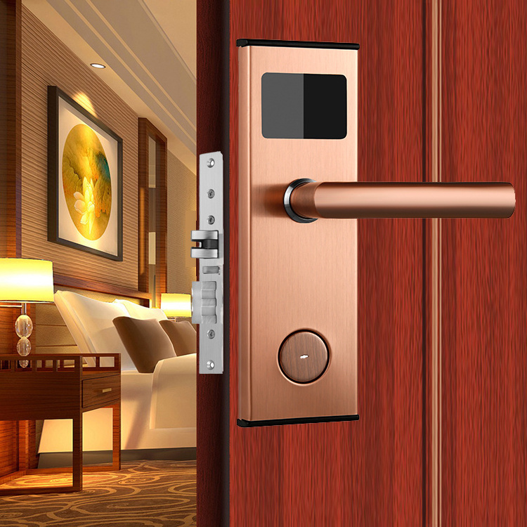 RF Hotel Wooden Door Lock Smart RFID Card Or Mechanical Key Unlock lock