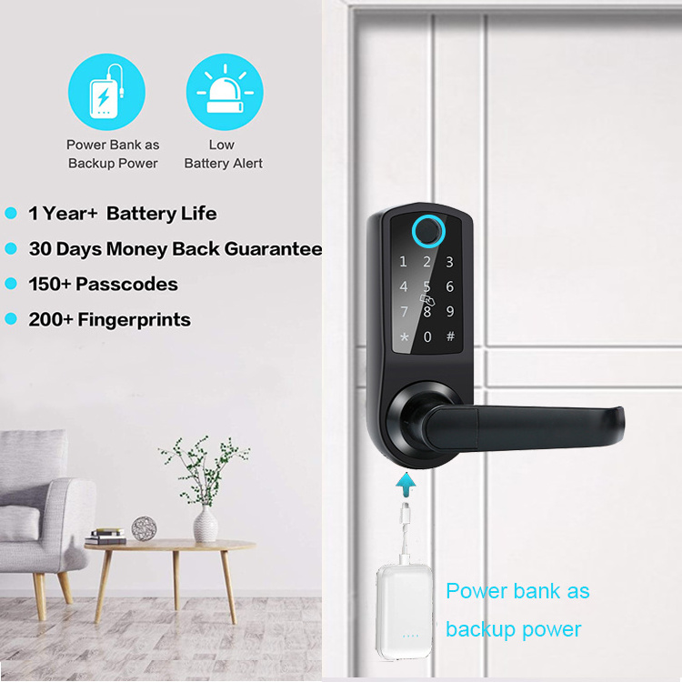 Newest Security 5-in-1 Keyless Entry Home Fingerprint Door Lock Smart Lock with Reversible Handle